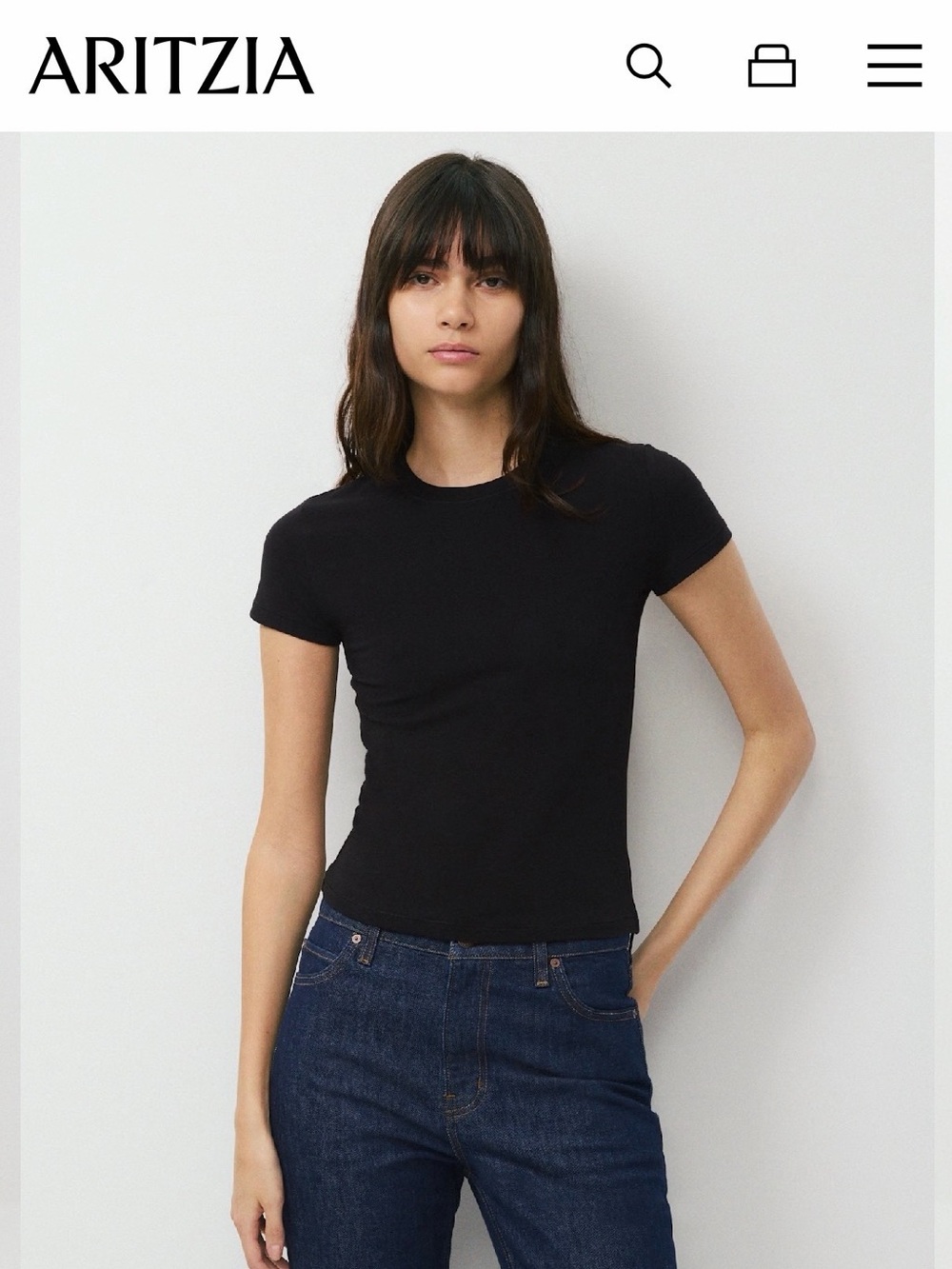 Aritzia Wilfred Free Black Fitted Stretch Crewneck Tee XS